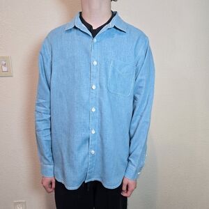 Tommy Bahama Mens Size Large 100% Linen Long Sleeve Button Up Shirt Blue